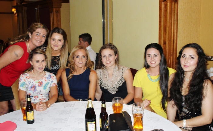 Karen O'Brien, Chloe O'Halloran, Kerina Slattery, Kim Enright, Annie Walshe, Nicky Sheehy and Indre Andrea Agajeva at the Tralee Dynamos Social and Awards Night in the Meadowlands Hotel. Photo by Ryan Higgins