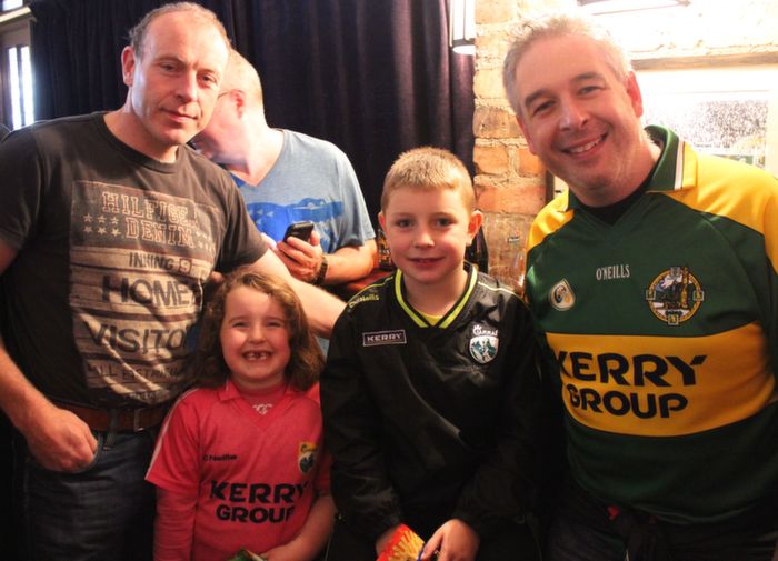 Former Kerry star Seamus Moynihan with Clíona and Jamie Moynihan and John Herlihy in The Sin Bin, prior to Saturday's big match. Photo by Dermot Crean