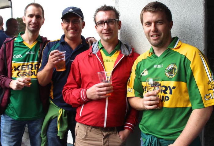 Ger McGuire, Kevin McGuire, Pats McGuire and Micheál McGuire, Currow, at the Ardhú Bar near the Gaelic Grounds before the match on Saturday. Photo by Dermot Crean