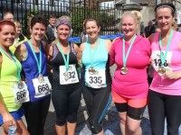 Lucy O'Shea, Anna O'Shea, Yvonne Duggan, Catriona Keane, Ethel Meehan and Paula Cregan with their medals having completed the Rose Of Tralee 10k run at Denny Street on Sunday. Photo by Dermot Crean