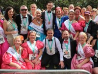 Members of the Born To Run club who decided to run the Rose Of Tralee 10k dressed as Roses and Escorts at Denny Street on Sunday. Photo by Dermot Crean