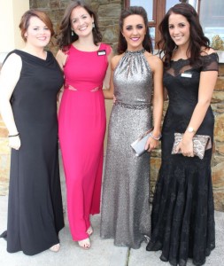 Caoimhe Flanagan, Elizabeth Spellman, Catherine Sherry and Nicola McEvoy looking glamorous at the Rose Ball in the Dome on Friday night. Photo by Dermot Crean