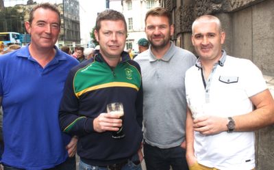 Francis Rusk, Ciaran O'Brien, David Leahy and Tim Somers, Tralee, outside The Palace Bar before heading for Croke Park on Sunday. Photo by Dermot Crean