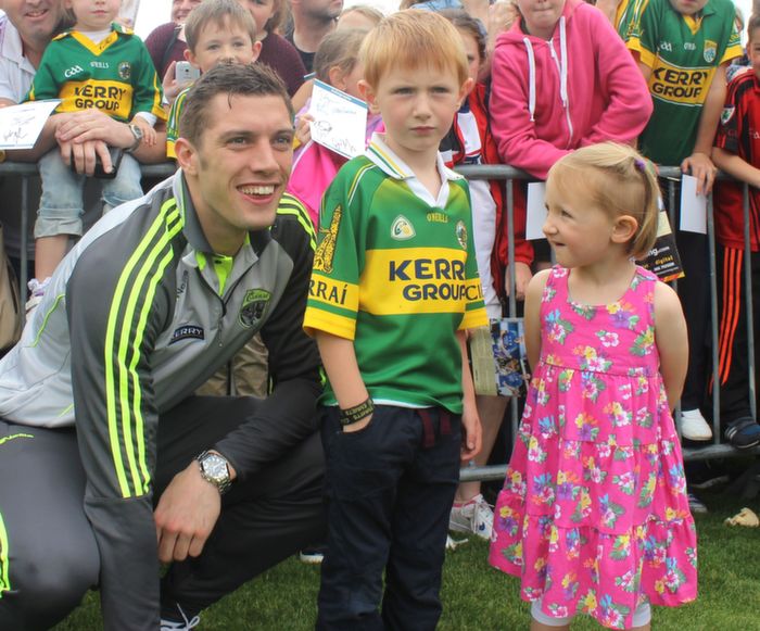 Timmy and Aoise Kennelly, Listowel, with David Moran, at the Kerry Supporters Open Day at Fitzgerald Stadium on Saturday. Photo by Dermot Crean