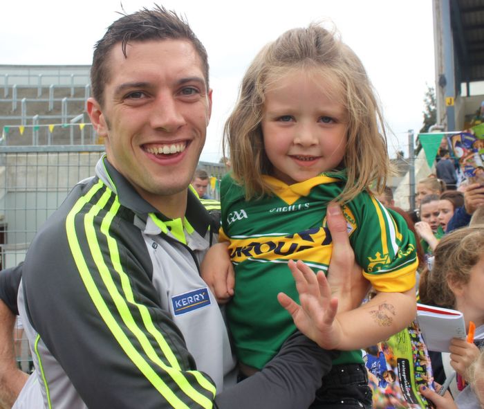 Olivia Crean, Tralee, meets David Moran at the Kerry Supporters Open Day at Fitzgerald Stadium on Saturday. Photo by Dermot Crean
