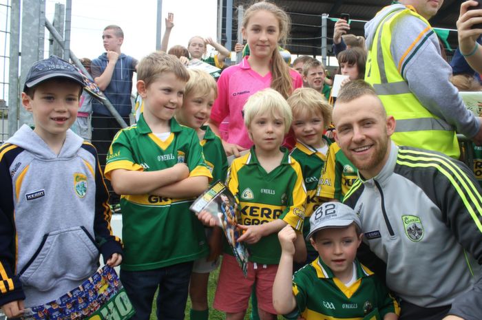 Barry John Keane with young fans at the Kerry Supporters Open Day at Fitzgerald Stadium on Saturday. Photo by Dermot Crean