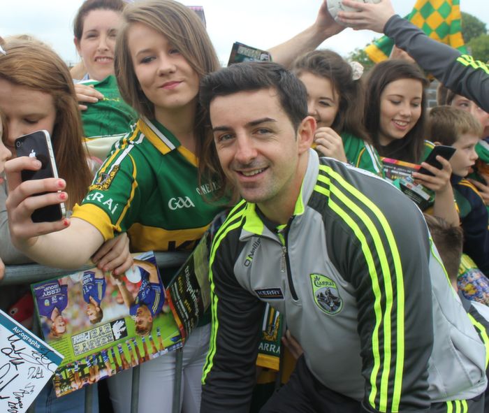Lauren McCarthy, Milltown, gets a selfie with Aidan O'Mahony, at the Kerry Supporters Open Day at Fitzgerald Stadium on Saturday. Photo by Dermot Crean
