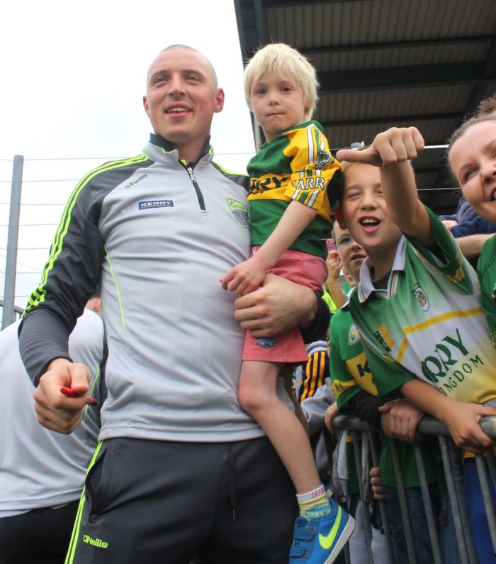 Ruan Houlihan, Ballyduff with Kieran Donaghy at the Kerry Supporters Open Day at Fitzgerald Stadium on Saturday. Photo by Dermot Crean