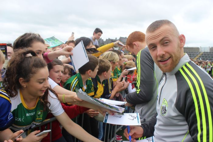 Barry John Keane signs autographs at the Kerry Supporters Open Day at Fitzgerald Stadium on Saturday. Photo by Dermot Crean