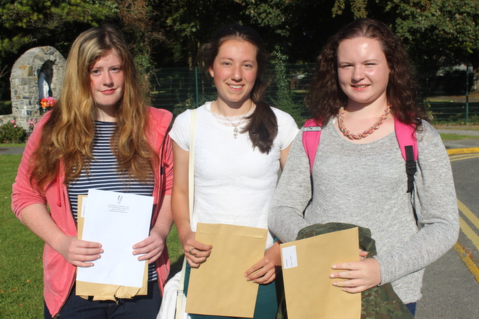 Students of Presentation Secondary School who received their Junior Cert results were, from left: Mairead Brosnan, Aoife Brick and Andrea Dillon. Photo by Gavin O'Connor. 
