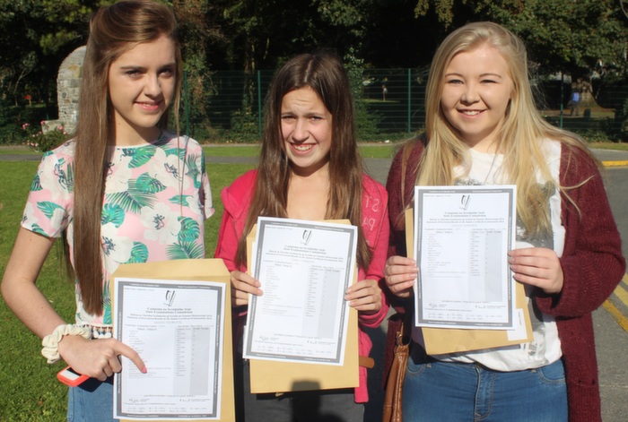 Students of Presentation Secondary School who received their Junior Cert results were, from left: Aisling Thorntan, Ciara Corridon and Shelly Howarth. Photo by Gavin O'Connor. 