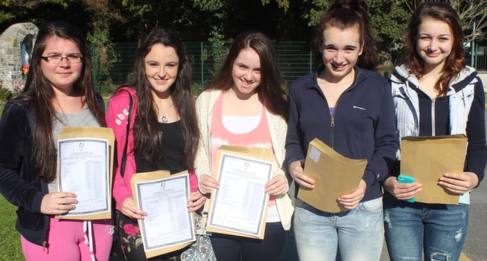 Students of Presentation Secondary School who received their Junior Cert results were, from left: Aoife Falvey, Andrea Kerins, Grainne Lenane, Kelly O'Brien, Muirenn Mclaughlin. Photo by Gavin O'Connor. 