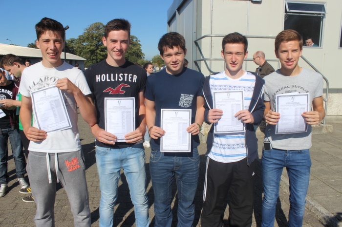Students of Mercy Mounthawk who received their Junior Cert results were, from left: Joe Quilter, Phillip Quilter, Adam Bohane, Sean Collins and Rory O'Connor. Photo by Gavin O'Connor.