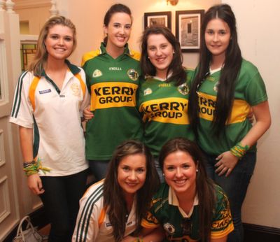 Chloe O'Shea, Claire Crowley, Sharon O'Sullivan, Michelle O'Connor and in front Geraldine Cahillane and Claire O'Sullivan at the Kerry after-match function in the Ballsbridge Hotel on Sunday night. Photo by Dermot Crean