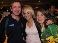 Andrew O'Connell, TV3's Sinead Kissane and Marguerite Dineen at the after-match function in the Ballsbridge Hotel on Sunday night. Photo by Dermot Crean