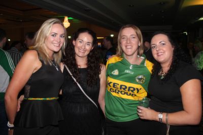 Emer O'Connell, Brid O'Driscoll, Nora Corridon and Leona Crean, Tralee, at the Kerry after-match function in the Ballsbridge Hotel on Sunday night. Photo by Dermot Crean