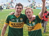 David Moran and Colm Cooper cerebrate in the aftermath of the 2014 All-Ireland final. Photo by Dermot Crean.