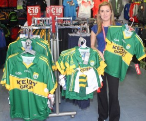 Sales Team Leader at Lifestyle Sports in Bridge Street, Suzanne Rigney with the Kerry jerseys. Photo by Dermot Crean