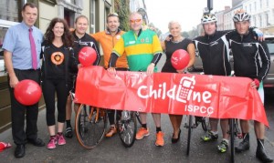 The 'Head2Head' cyclists arrive in Tralee on Friday morning on their way to Dublin for the All-Ireland. From left; Dick Boyle of The Grand Hotel, Nicola Kearns of Niks Tea (sponsor) Dublin, JJ Coffey, Jim Breen, Kevin Finn, Orlagh Winters, Stephen McDonald and Ritchie Comerford. Photo by Dermot Crean