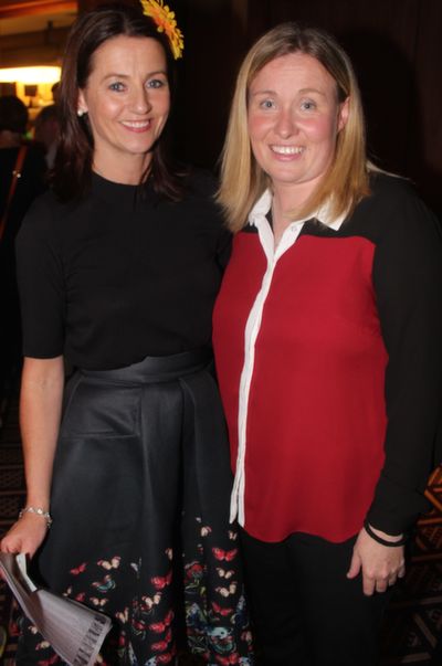 Una Lynch and organiser, Andrea O'Donoghue at the 'Kerry GAA Stars Lovely Legs Competition' at the Fels Point Hotel on Saturday night. Photo by Dermot Crean