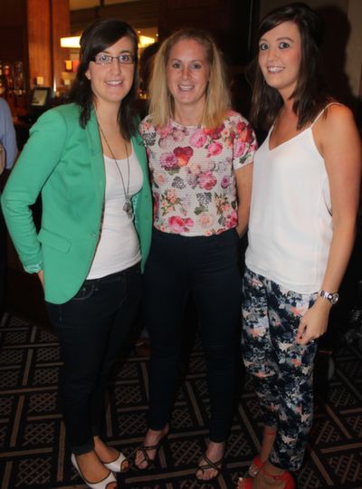 Niamh Daly, Helen Tansley and Elaine Daly at the 'Kerry GAA Stars Lovely Legs Competition' at the Fels Point Hotel on Saturday night. Photo by Dermot Crean