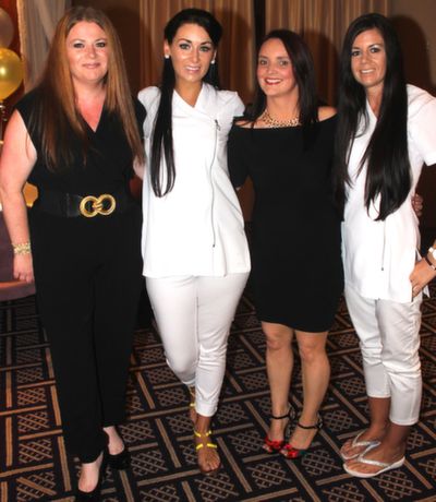 Marcella Daly, Denise McCormicj, Helen O'Shea and Glenda McEvoy, at the 'Kerry GAA Stars Lovely Legs Competition' at the Fels Point Hotel on Saturday night. Photo by Dermot Crean