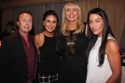 Damian Greer, Myra Greer, host Miriam O'Callaghan and Denise Healy at the 'Kerry GAA Stars Lovely Legs Competition' at the Fels Point Hotel on Saturday night. Photo by Dermot Crean