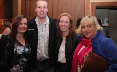 Norma Breen, Aidan Scanlon, Geraldine O'Dowd and Alice Moylan at the 'Kerry GAA Stars Lovely Legs Competition' at the Fels Point Hotel on Saturday night. Photo by Dermot Crean