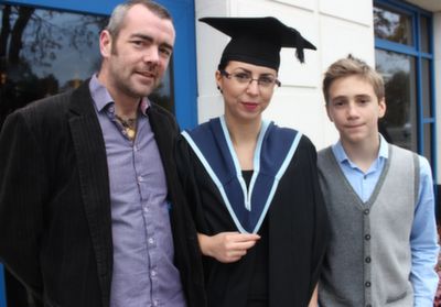 Anna Apostol, Tralee who received an Honours Degree in Social Care, with Darren Crowe (left) and Nicholas Pitaru at the ITT graduation ceremony in The Brandon Hotel on Friday morning. Photo by Dermot CreanDarren Crowe, C;