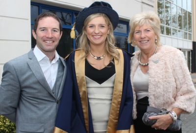 Karen Ní Chlochasaigh, Ardfert, who received her Phd in Irish, for her thesis which was the first to written in Irish, with Nicholas Dowling and Bernadette Clohessy at the ITT graduation ceremony in The Brandon Hotel on Friday morning. Photo by Dermot Crean