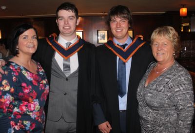 Anthony Spillane, Bantry and Alan Coleman, Carrigaline who both Graduated Civil Engineering with their Mother. From left, Claire and Anthony Spillane, Alan and Caroline Coleman.