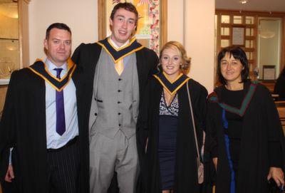 Shane Pierce, Tralee, Darren Tiernan, Cavan and Rosie Young, Killarney all graduated Health and Leasure with Jackie Gavaghan lecturer in Marketing, IT Tralee. Photo by Gavin O’Connor. 
