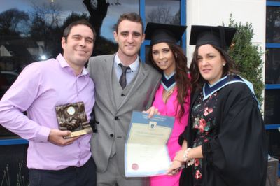 Vincent Reidy and Eoin O'Carroll with Maura Conroy, currow and Jennifer O'Carroll, Tralee who graduated Social Care. Photo by Gavin O'Connor. 