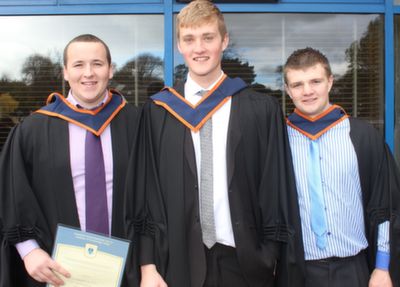 Luke Lynch, Fenit, Mark Dineen, Ballyheigue and Patrick Gavin, Tipperary, who all graduated Mechanical and Electronic Engineering. Photo by Gavin O'Connor. 