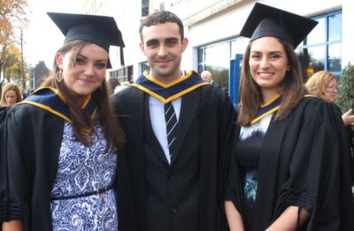 Jesse Hodnet, Cork, Shane Conway, Tullamore and Kate Bismilla, Dublin all graduated Wildlife Biology. Photo by Gavin O'Connor.