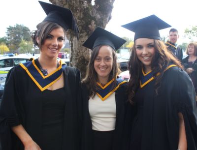 Susan Tyrrell, Wicklow, Emer Richardson, Limerick and Gemma Quinlan, Clare, all graduated Health and Leisure. Photo by Gavin O'Connor.