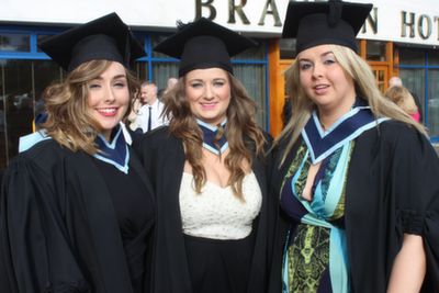 Clodagh Shannon, Killarney, Ashley Walsh, Limerick and Ciara Palmer from Kenmare who all received degrees in Social Care at the IT Tralee graduation ceremony on Friday. Photo by Dermot Crean