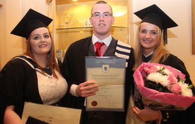 Brid O'Connor, Camp, Bachelor of Business and Accounting, Kevin O'Connor, Camp, Higher Certificate in Business and Krenare Jasheri, Tralee, Bachelor of Business and Marketing, at the IT Tralee graduation ceremony on Friday. Photo by Dermot Crean 