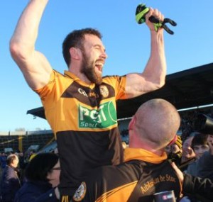 Kieran Donaghy and Daniel Bohane celebrate after their Munster final victory. Photo by Dermot Crean