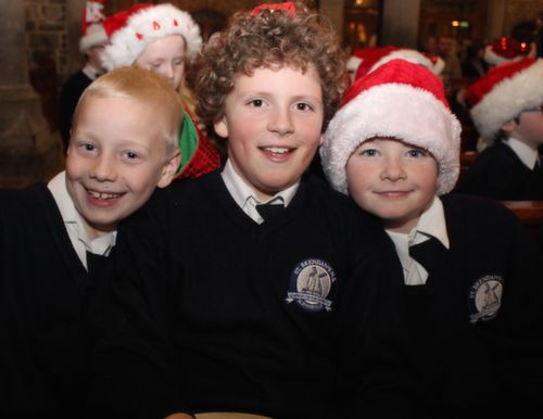 Zac Howard, Callum Houston and Oran Tobin at the Blennerville NS Christmas Concert at St John's Church on Tuesday evening. Photo by Dermot Crean