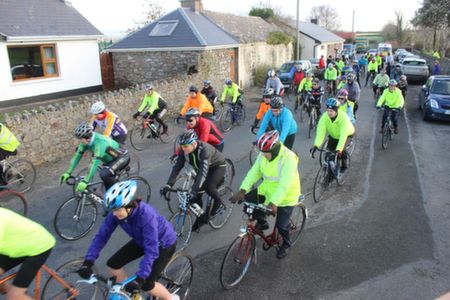 Participants at the start of the Jimmy Duffy Memorial Cycle on Saturday morning. Photo by Dermot Crean