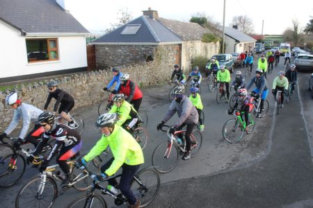 Participants at the start of the Jimmy Duffy Memorial Cycle on Saturday morning. Photo by Dermot Crean