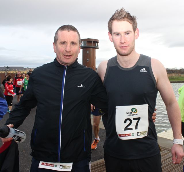 Martin Tierney and Dan Buckley at the Tralee Valentine 10 Mile Road Race from Tralee Wetlands on Sunday morning. Photo by Dermot Crean  