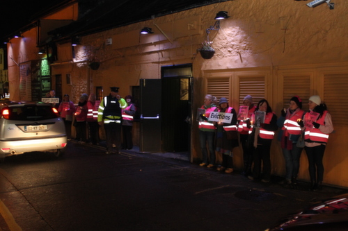Pink Ladies outside the side entrance of the Brogue Inn moments before Joan Burton's arrival. Photo by Gavin O'Connor. 