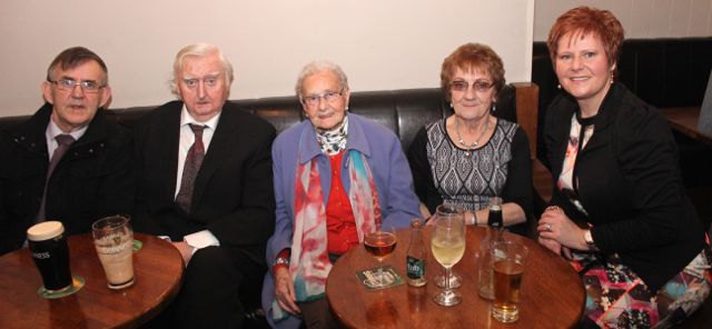 Donie O'Sullivan, Gerard Maye, Betty Moran, Dolly Molloy and Trish Moran at the Kerins O'Rahilly's GAA Club Social at the clubhouse on Saturday night. Photo by Dermot Crean