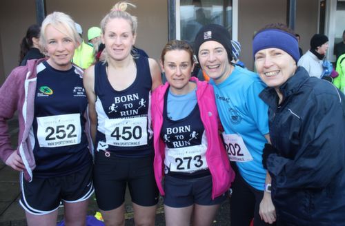 Michelle Greaney, Helen Tansley, Anne Kelliher, Ursula Barrett and Marian Bowler at the start of the Kerins O'Rahilly's GAA 10k Run on Sunday. Photo by Dermot Crean