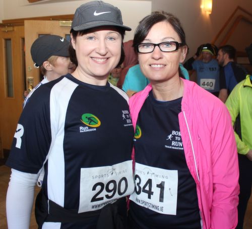 Carol Martin and Sandra O'Riordan at the start of the Kerins O'Rahilly's GAA 10k Run on Sunday. Photo by Dermot Crean