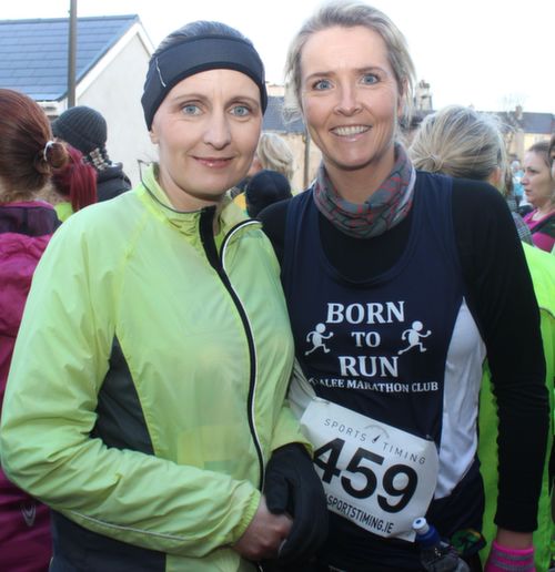 Charlotte Devane and Karen O'Carroll at the start of the Kerins O'Rahilly's GAA 10k Run on Sunday. Photo by Dermot Crean