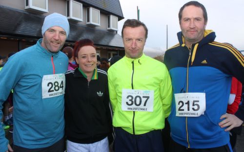 Dave Leahy, Catherine O'Sullivan, Matt Moloney and Darby Buckley at the start of the Kerins O'Rahilly's GAA 10k Run on Sunday. Photo by Dermot Crean