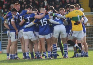 Kerry huddle before National Football League opening game against Mayo in Kilaraney. Photo by Dermot Crean. 